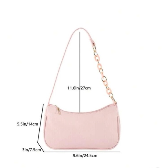 NWT PINK BAGUETTE CHAIN ZIP TOP SMALL HOBO SHOULDER BAG - Picture 7 of 12